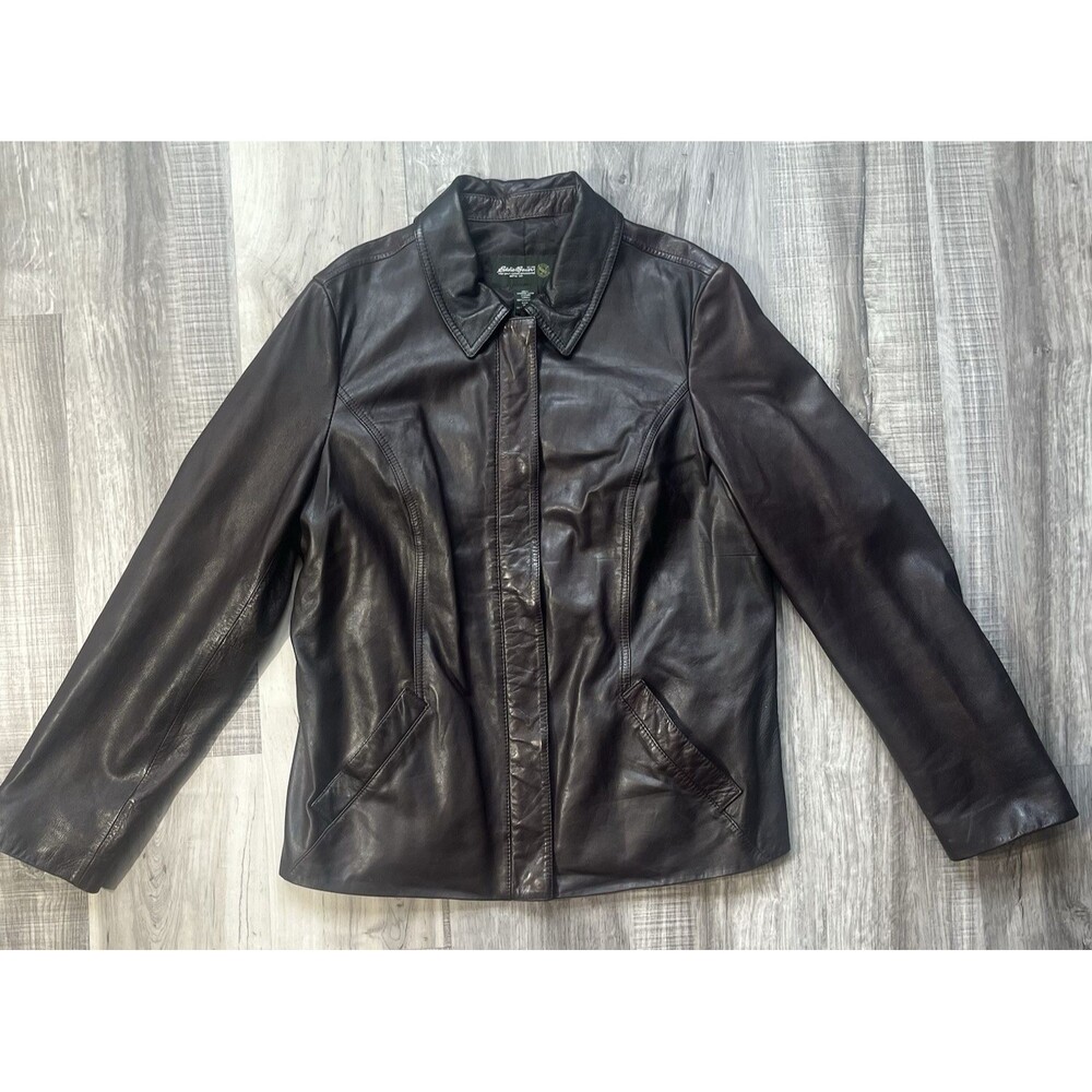 Eddie Bauer Womens Size Large Genuine Lamb Leather Brown Jacket Classic